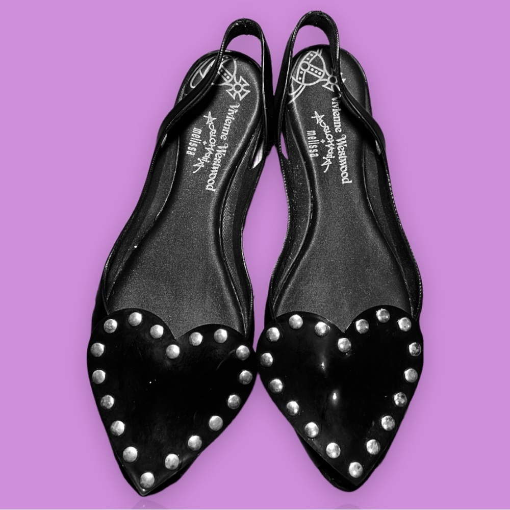 Vivienne Westwood Anglomania Melissa Black Studded Heart Jelly Ballet Flats 🖤🖤
